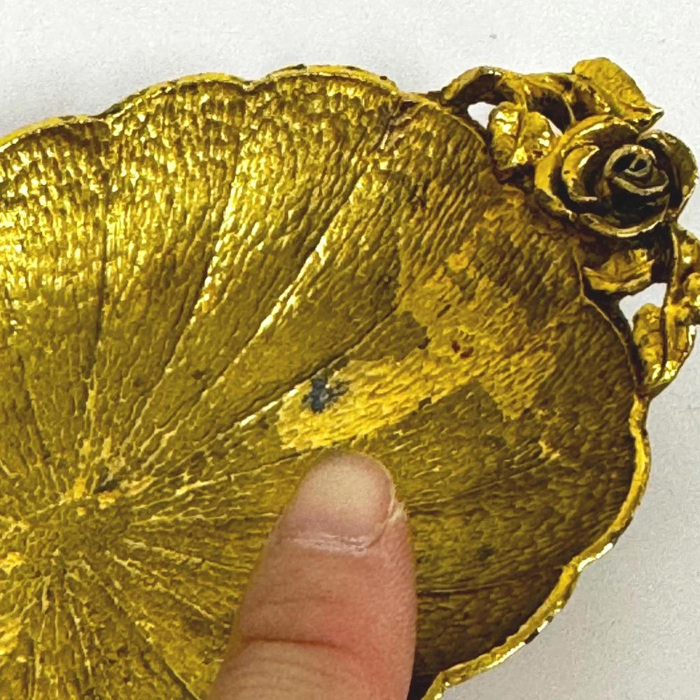 Vintage Gold toned Ormolu Soap Dish: Rose Detail, Hallway Key Tray or ring dish
